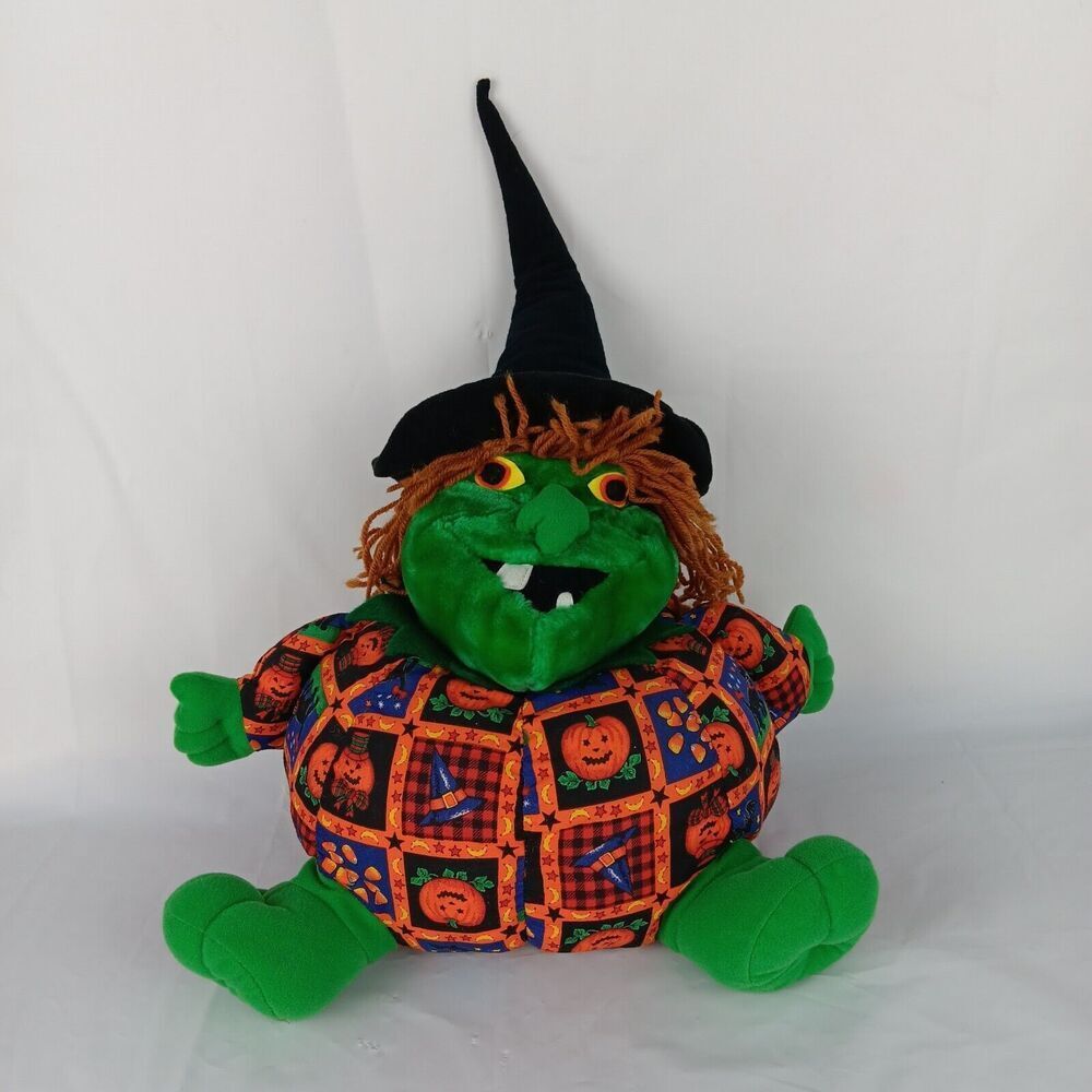 Kellytoy Halloween Stuffed Plush Witch Shaped Pumpkin Witch Hat 18 inch Soft Toy